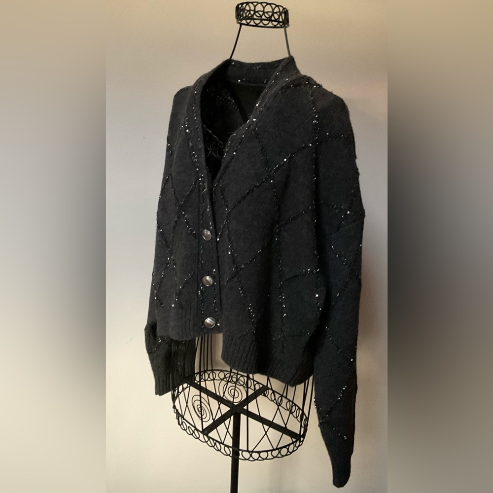 Christian Lacroix charcoal grey embellished Cardigan, Medium, NEW - Picture 2 of 9
